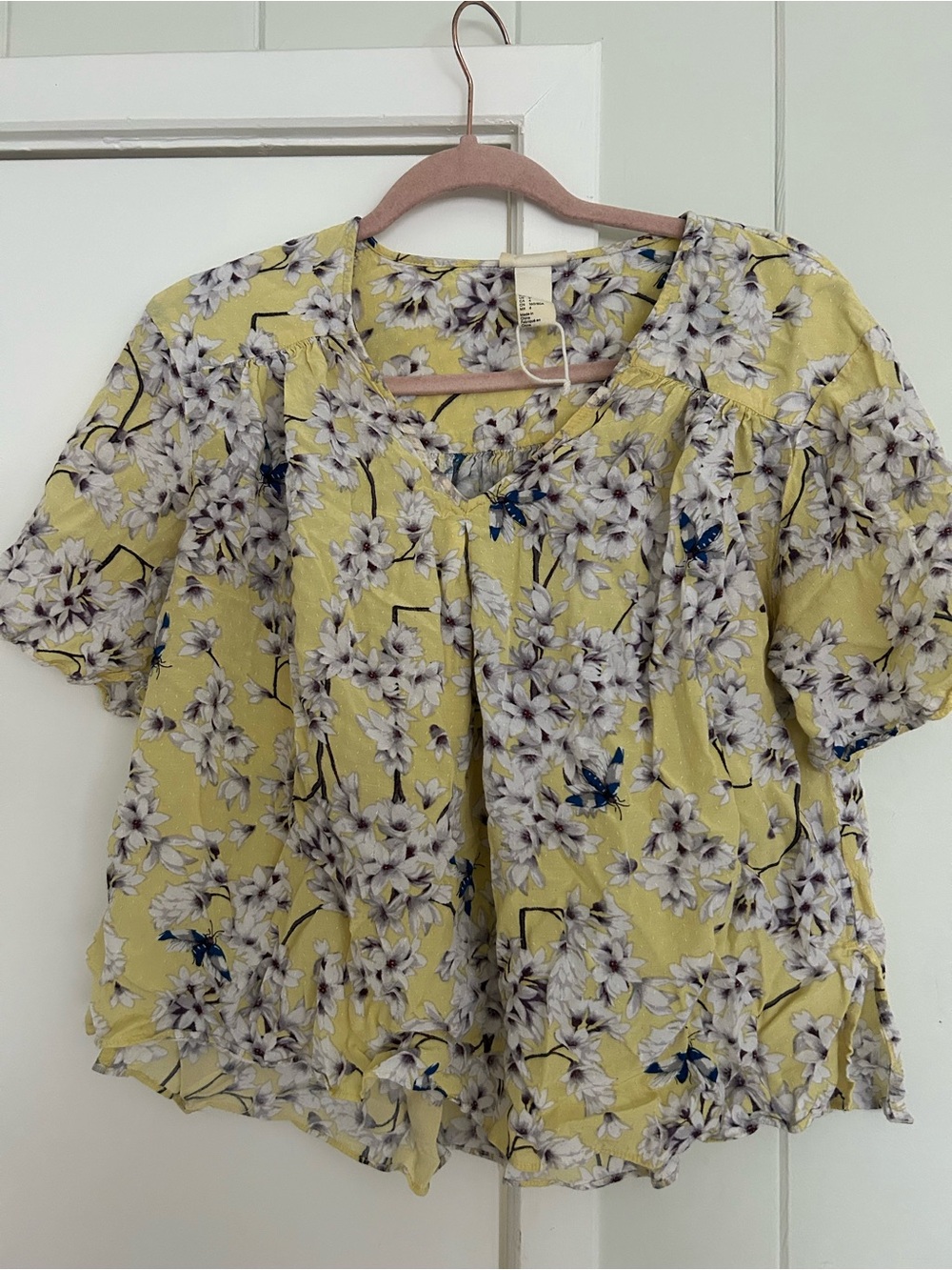 H&M Yellow Floral Short-Sleeve V-Neck Blouse